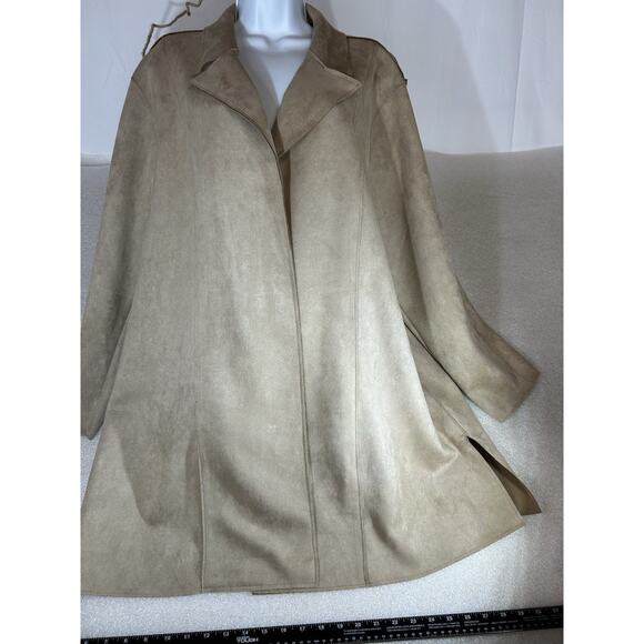 T Tahari Size 3X Open Front Faux Suede Blazer Jacket Tan/Brown Soft New W/Tag - Picture 4 of 10